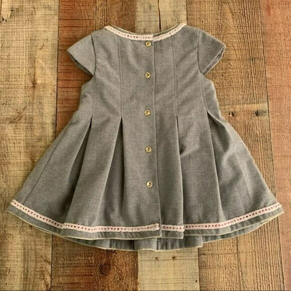Tahari girls size 3T pleated dress with faux chenille and gold trim in gray - Picture 6 of 6